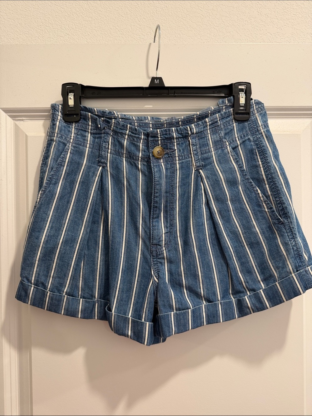 American Eagle Outfitters Blue and White Vertical Stripe High-Waist Shorts